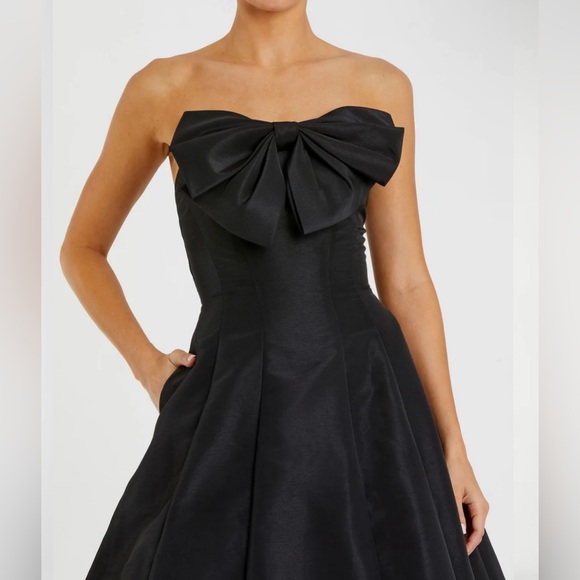 Mac Duggal 49605 Black Strapless A-Line Tea Length Bow Midi Dress Size 12 - Picture 3 of 9